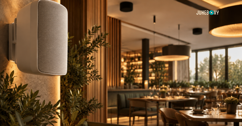 Sound system speakers in a bar