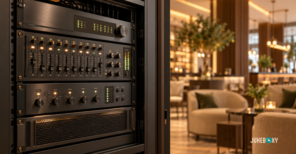 Amplifier for a commercial restaurant sound system