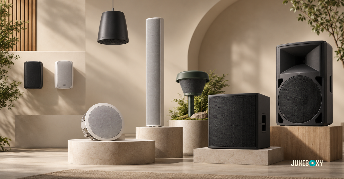 Speakers and sound systems for restaurants and retail stores